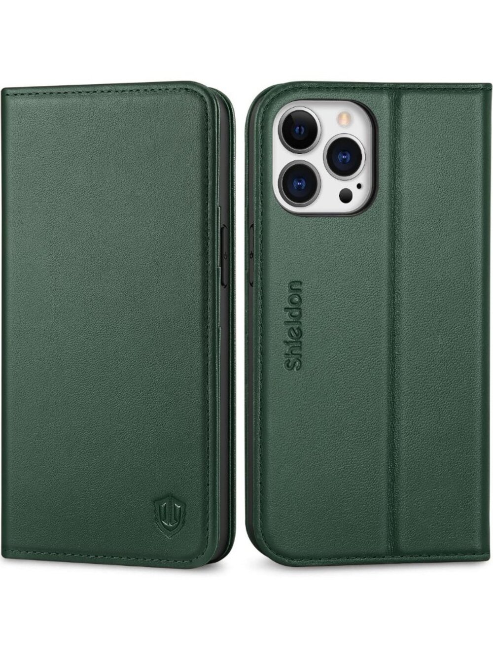 Genuine Leather Wallet Case for iPhone 13 Pro 6.1" - Midnight Green, Slim